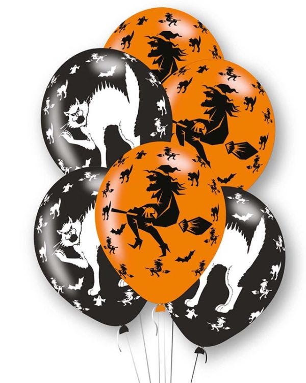 Witches &amp; Cats Print Balloons - 11&quot; Latex (6pk)