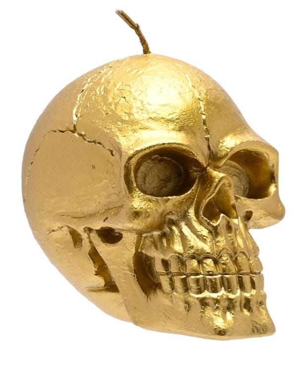 Gold Skull Shaped Candle - 8.6cm x 10cm