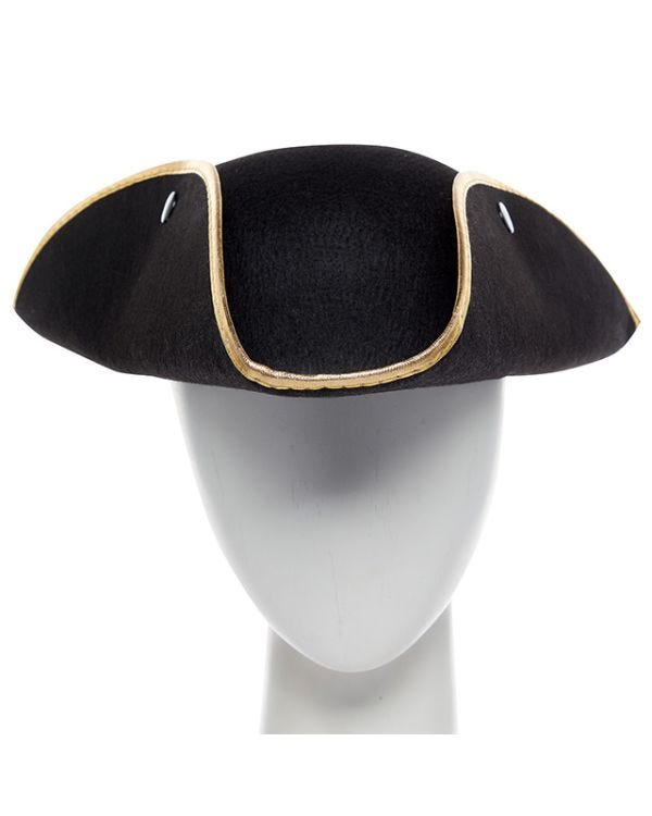 Black Pirate Hat with Gold edge