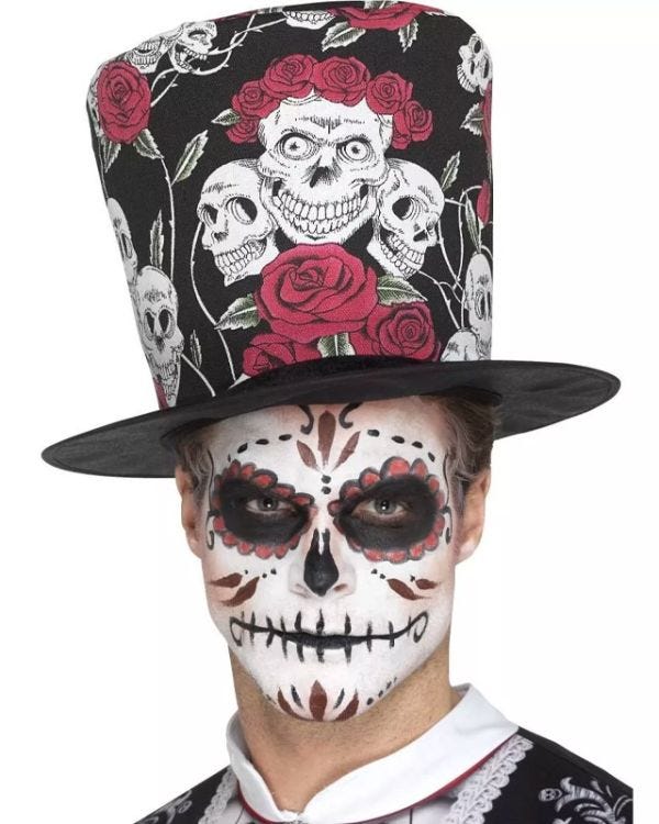 Day Of The Dead Skull &amp; Rose Top Hat