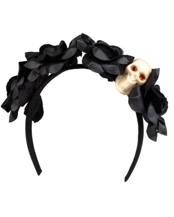 Black Roses &amp; Skull Headband