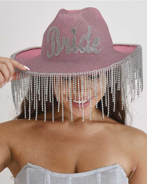 Pink Glitter &#039;Bride&#039; Cowgirl Hat