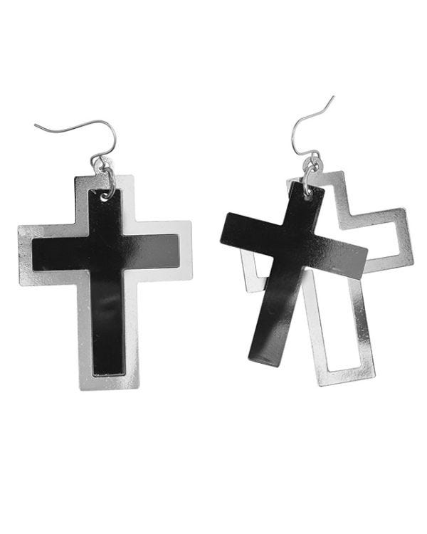 Black &amp; Silver Cross Earrings