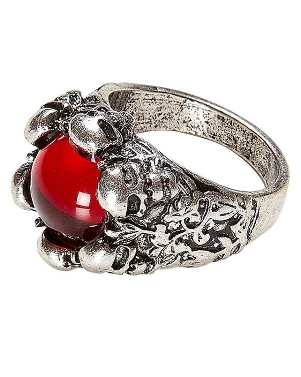 Skulls Ring With Red Gem