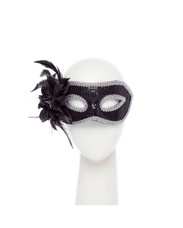 Black Glitter Mask with Flower