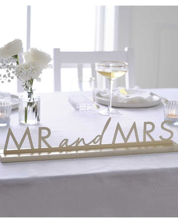 Gold Metal &#039;Mr and Mrs&#039; Sign - 7.5cm x 42.5cm