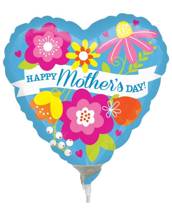 Happy Mother&#039;s Day Blue Floral Mini Air-Filled Balloon - 9&quot; Foil