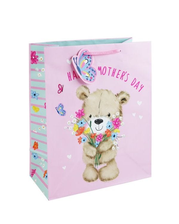 Mother&#039;s Day Cute Bear &amp; Flowers Large Gift Bag