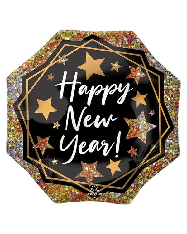 Happy New Year Gold Sparkle Supershape Balloon - 22&quot; Foi