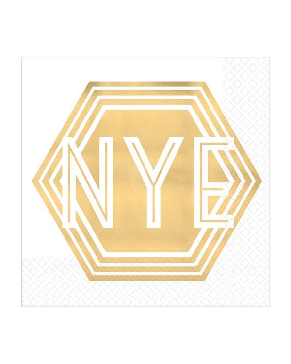 Geometric &quot;NYE&quot; Paper Beverage Napkins - 25cm (16pk)