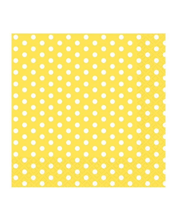 Yellow &amp; White Spot Paper Napkins - 33cm (20pk)