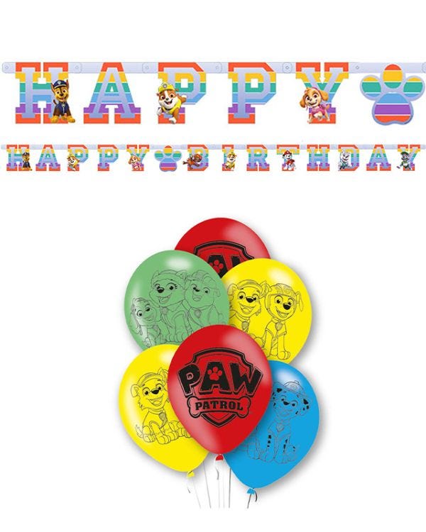 Paw Patrol Birthday Banner &amp; Balloons Kit