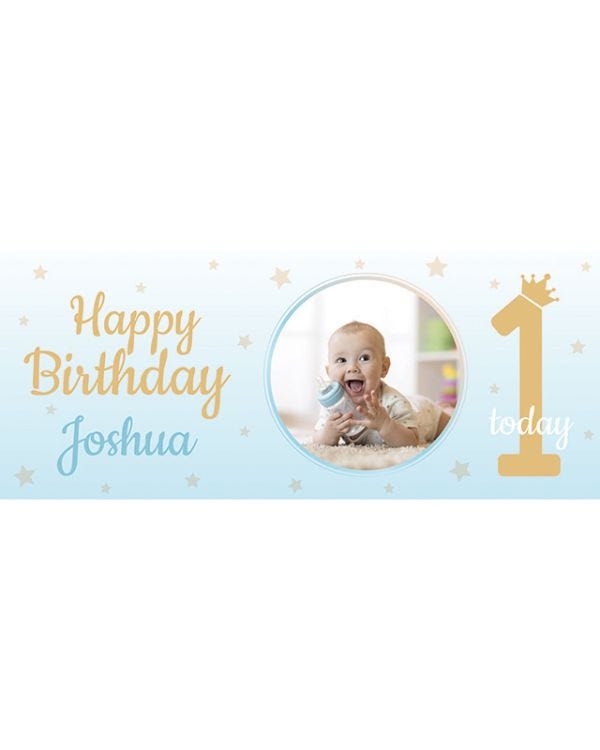 1st Birthday Blue Happy Birthday  Personalised Banner