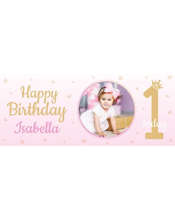 1st Birthday Pink Happy Birthday Personalised Banner 
