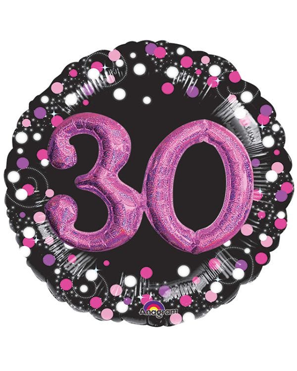30th Birthday Pink Sparkling Celebration 3D Multi- Balloon - 32&quot; Foil
