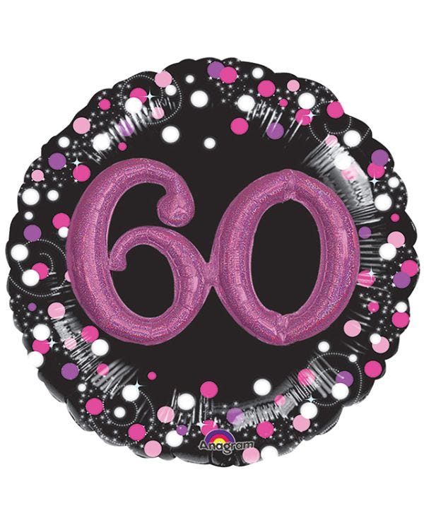 60th Birthday Pink Sparkling Celebration 3D Multi- Balloon - 36&quot; Foil