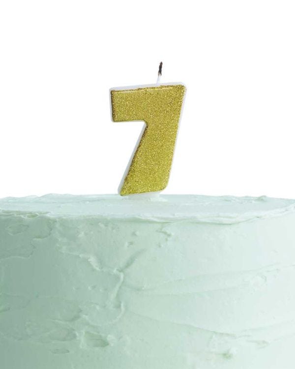 Pick &amp; Mix Gold Glitter Number 7 Candle - 6cm
