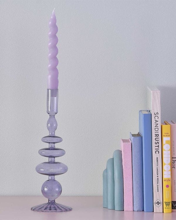 Pastel Wave Lilac Glass Bubble Candle Holder