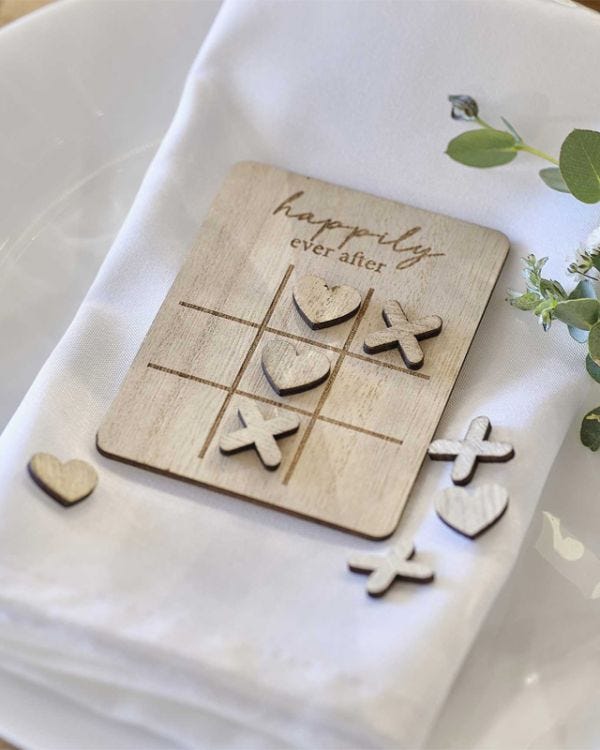 Rustic Romance Mini Wooden Noughts and Crosses Wedding Game - 9.5cm x 7cm