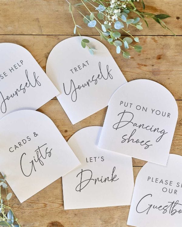 Rustic Romance Wedding Table Signs - 16.5cm x 28.6cm (6pk)