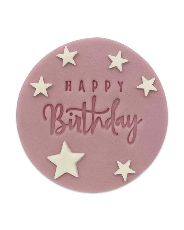 Pink Star Happy Birthday Sugar Plaque (5pk)