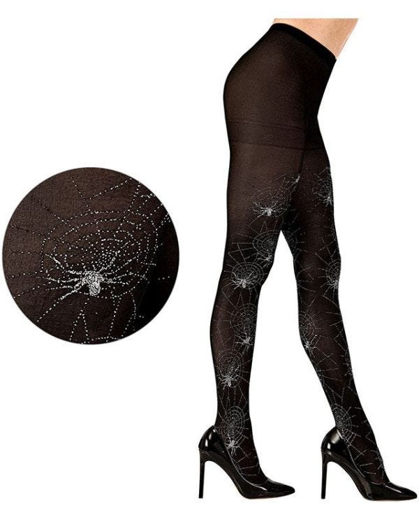Silver Glitter Spiderweb &amp; Spider Tights - Adult