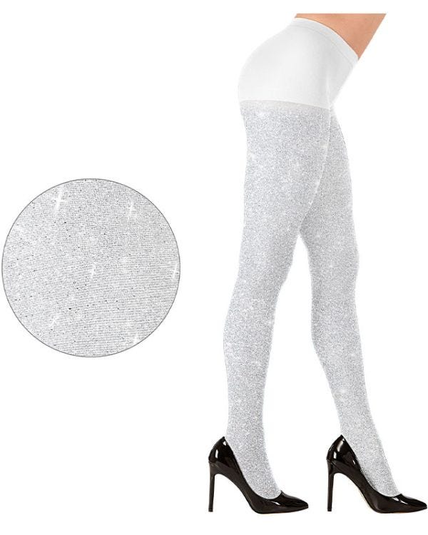 White Glitter Tights - XL