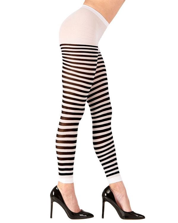 Black &amp; White Striped Leggings - One Size