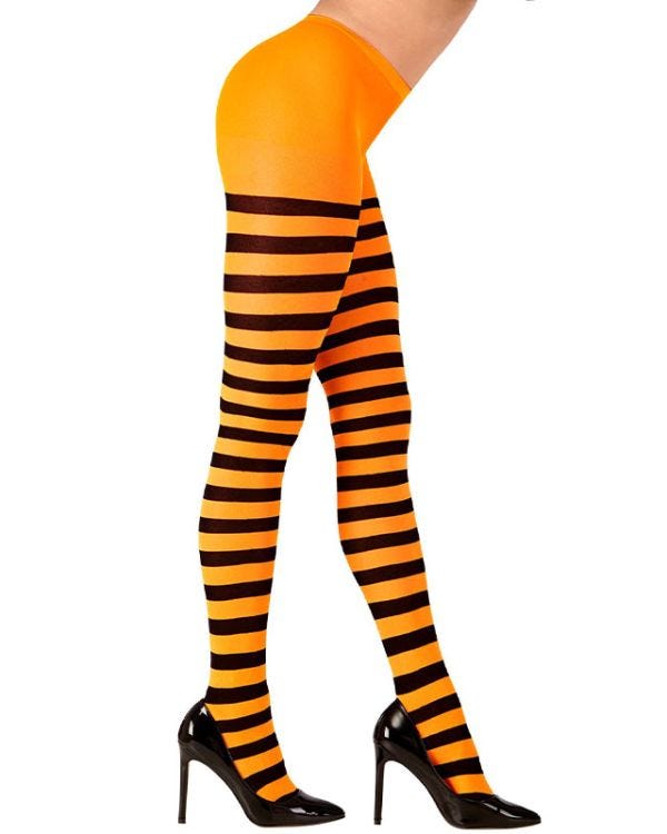 Orange &amp; Black Striped Tights - One Size