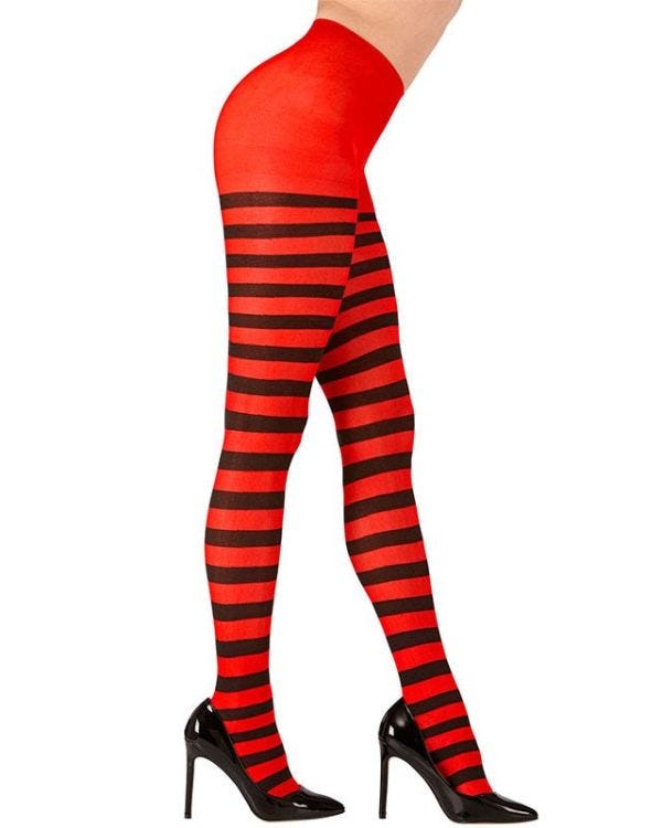 Black &amp; Red Striped Tights - Adult