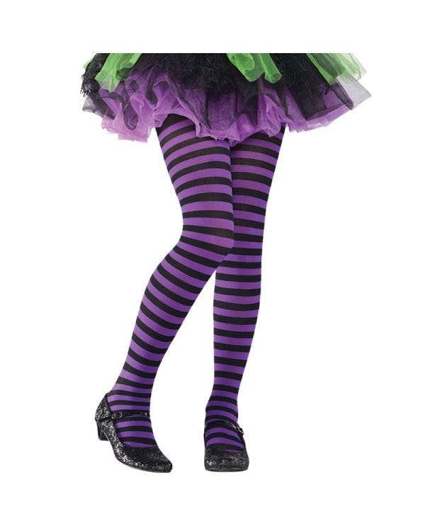 Black &amp; Purple Striped Tights - Child One Size