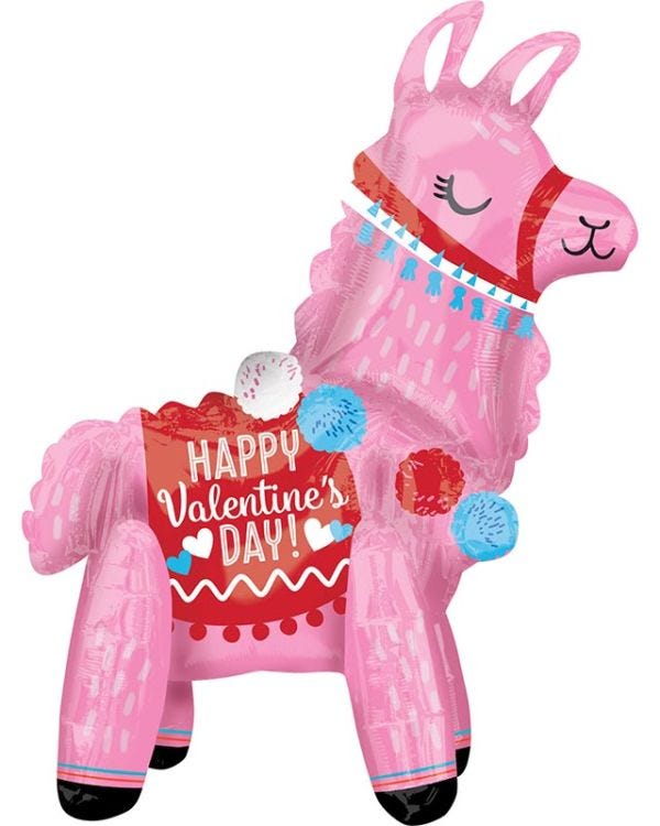 Valentines Llama Standing Foil Balloon - 55cm x 45cm