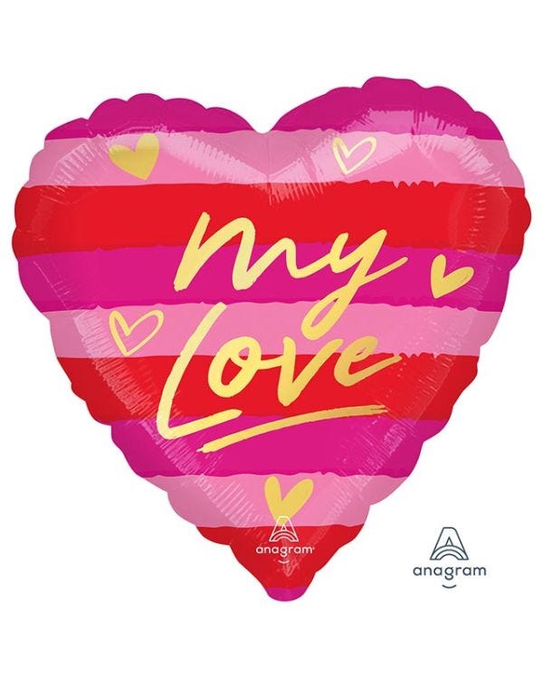My Love Striped Heart Balloon - 18&quot; Foil
