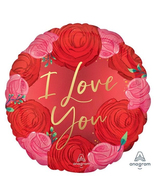 I Love You Circled In Roses Balloon - 18&quot; Foil