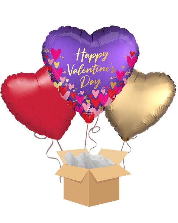Happy Valentine&#039;s Day Hearts &amp; Arrows Balloon Bouquet - Delivered Inflated
