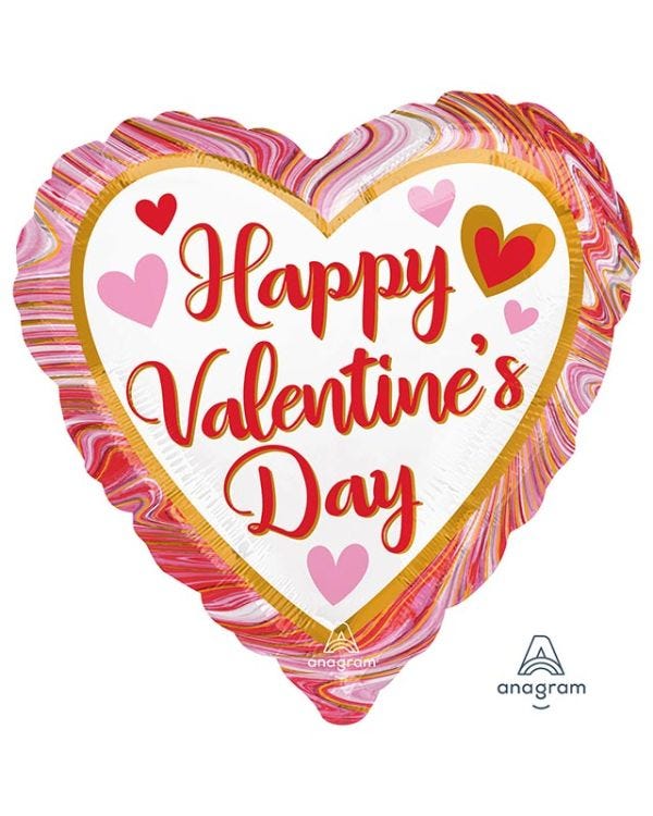 Happy Valentine&#039;s Day Marbled Balloon - 18&quot; Foil