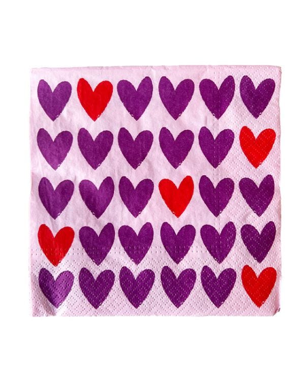 Valentine&#039;s Purple Hearts Paper Napkins - 33cm