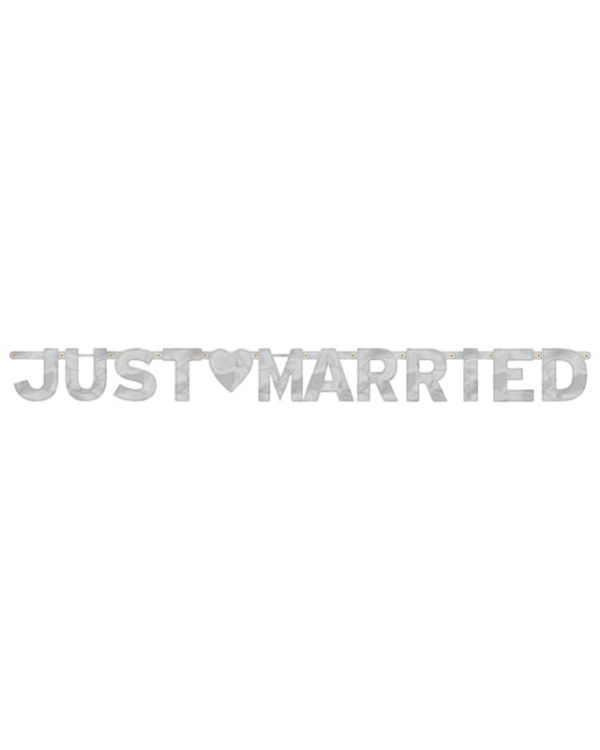 Silver Foil Just Married Letter Banner - 1.6m