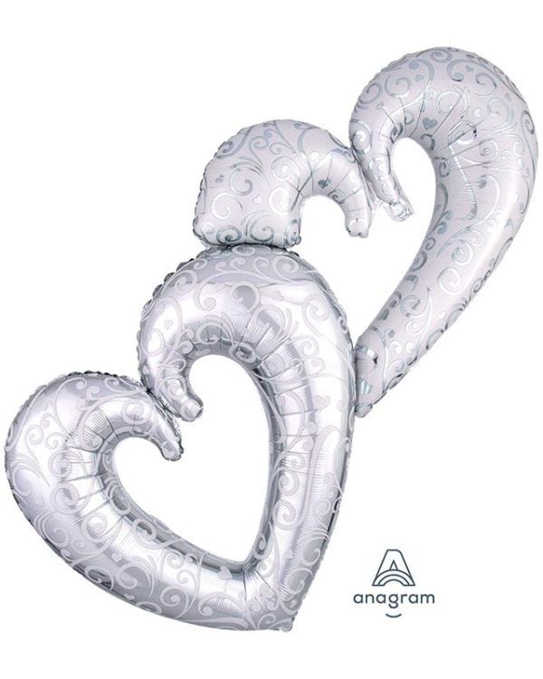 Silver Interlocking Hearts Balloon - 53&quot; Foil
