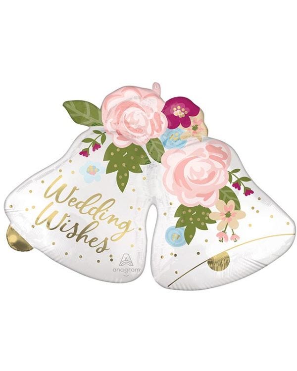 Wedding Wishes Bells Supershape Balloon - 33&quot; x 24&quot; Foil