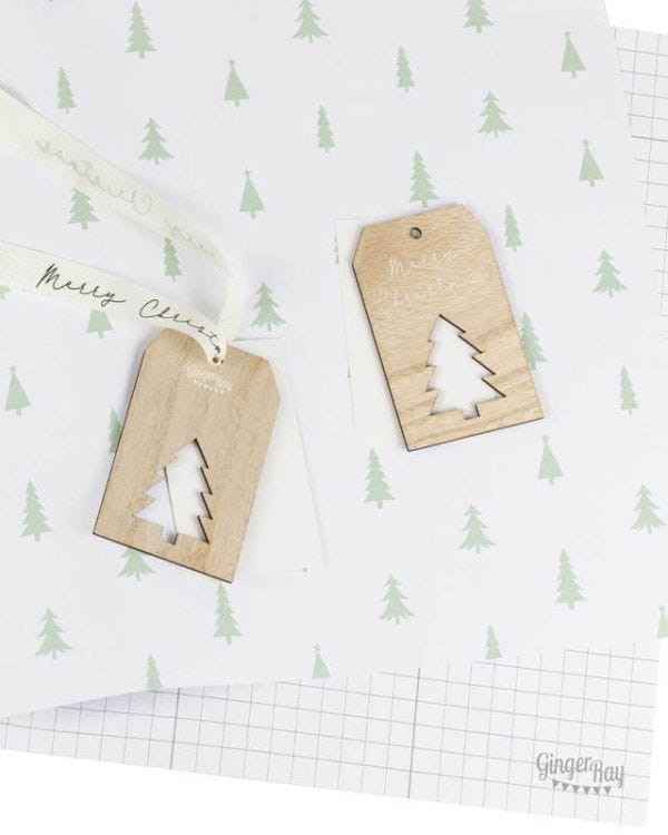 Green Christmas Tree Eco Wrapping Paper Kit with Ribbon &amp; Tags
