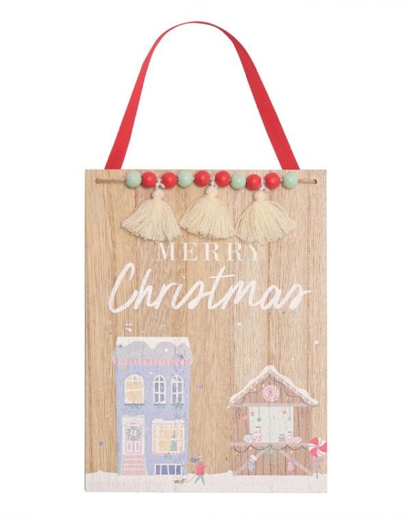 Merry Christmas Wooden Hanging Plaque - 29cm