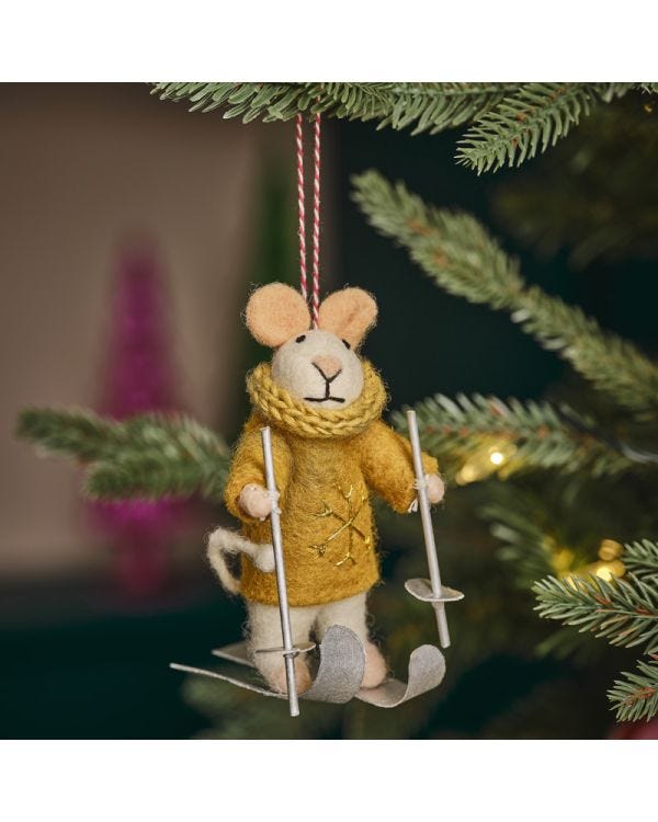 Tree Decorations - Felt Skiing Mouse