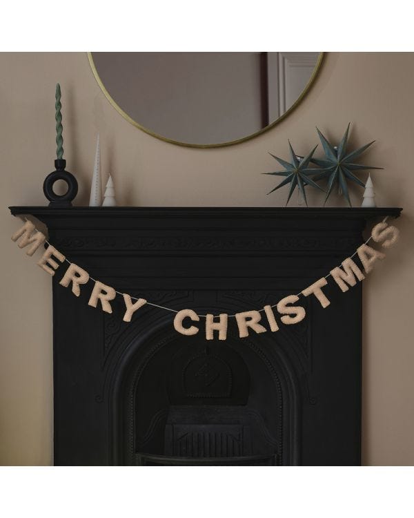 Felt Bunting - Merry Christmas - Blush Pink with Gold Stitching