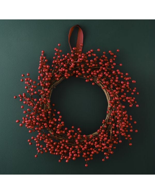 Red Berry Wreath with Velvet Ribbon