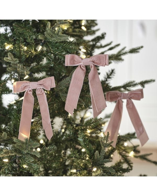 Velvet Clip On Bows - Tree Decs - Pink