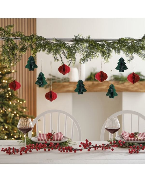 Red &amp; Green Honeycomb Tree Christmas Hanging Decorations