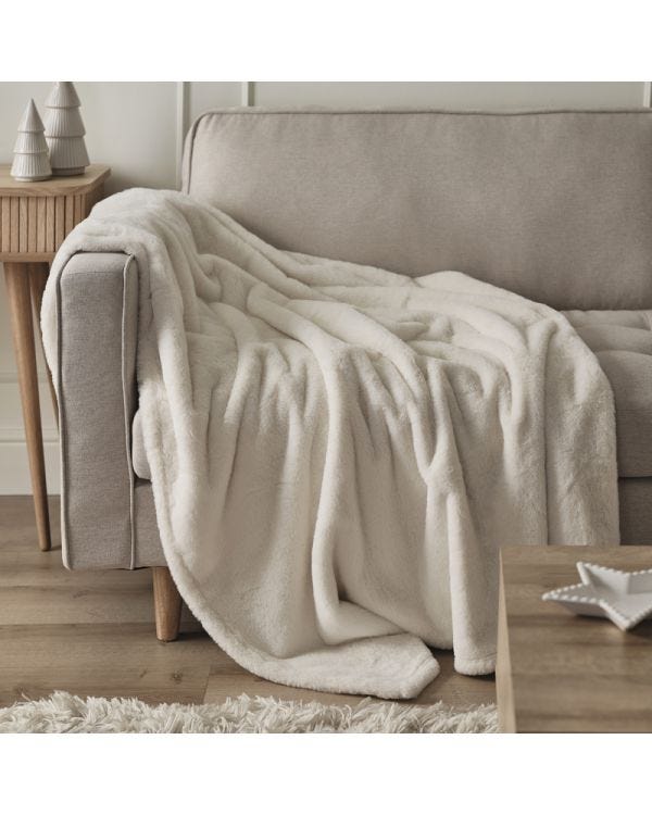 Plush Cream Faux Fur Throw