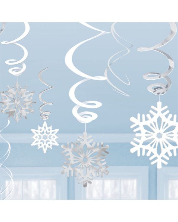 Silver Snowflake Hanging Swirls - 60cm (12pk)
