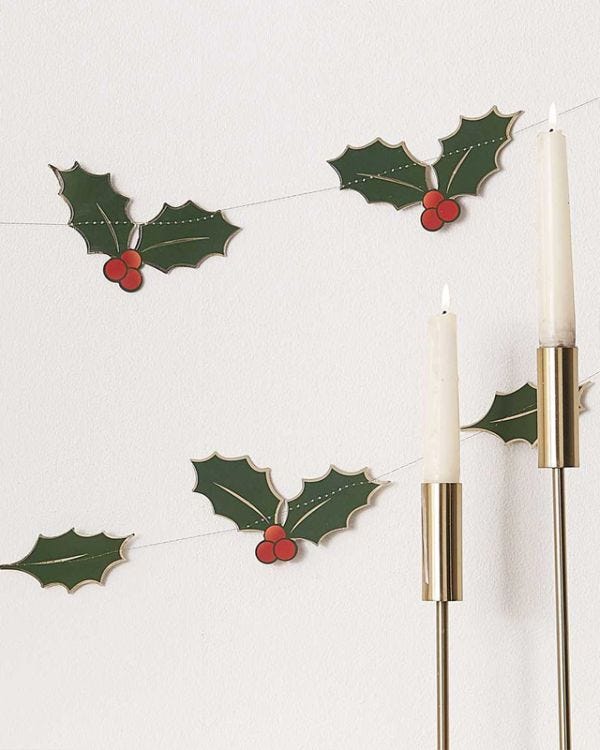Foiled Holly Leave Garland - 5m